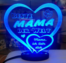 Laden Sie das Bild in den Galerie-Viewer, topgraveure Geschenk 125 x 120 mm / Beste Mama blau Herz Muttertag Geschenk Geburtstag graviert mit Ihrem Namen und LED-Licht* Liebe
