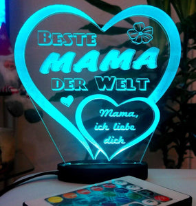 topgraveure Geschenk 125 x 120 mm / Beste Mama RGB Herz Muttertag Geschenk Geburtstag graviert mit Ihrem Namen und LED-Licht* Liebe