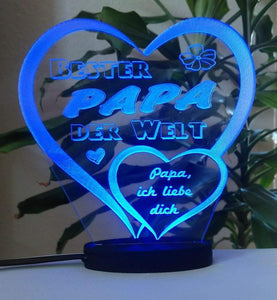 topgraveure Geschenk 125 x 120 mm / blau Vatertag Geschenk Geburtstag graviert mit Ihrem Namen und LED-Licht* Liebe Herz