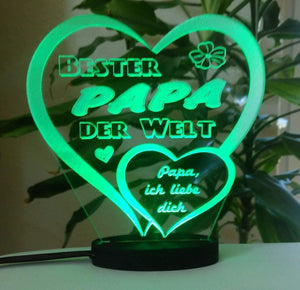 topgraveure Geschenk 125 x 120 mm / grün Vatertag Geschenk Geburtstag graviert mit Ihrem Namen und LED-Licht* Liebe Herz