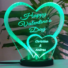 Laden Sie das Bild in den Galerie-Viewer, topgraveure Geschenk 125 x 120 mm / Happy grün Ich liebe dich, mein Schatz - Valentinstag LED-Licht* graviert mit Ihrem Namen
