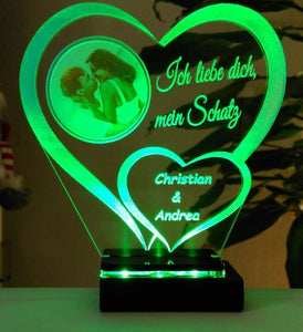 topgraveure Geschenk 125 x 120 mm / LED grün Liebe Geschenk IHR FOTO+TEXT Herz Valentinstag Geburtstag Beleuchtung LED-Licht