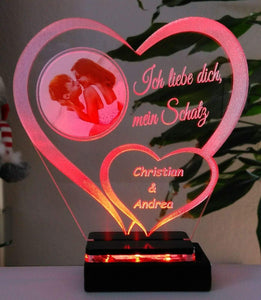 topgraveure Geschenk 125 x 120 mm / LED rot Liebe Geschenk IHR FOTO+TEXT Herz Valentinstag Geburtstag Beleuchtung LED-Licht