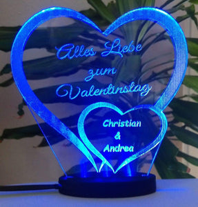 topgraveure Geschenk 125 x 120 mm / Valentinstag blau Ich liebe dich, mein Schatz - Valentinstag LED-Licht* graviert mit Ihrem Namen