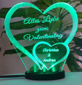 topgraveure Geschenk 125 x 120 mm / Valentinstag grün Ich liebe dich, mein Schatz - Valentinstag LED-Licht* graviert mit Ihrem Namen