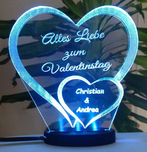 topgraveure Geschenk 125 x 120 mm / Valentinstag kaltweiß Ich liebe dich, mein Schatz - Valentinstag LED-Licht* graviert mit Ihrem Namen