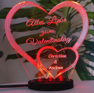 topgraveure Geschenk 125 x 120 mm / Valentinstag rot Ich liebe dich, mein Schatz - Valentinstag LED-Licht* graviert mit Ihrem Namen