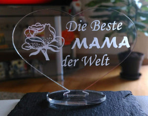 topgraveure Geschenk 125 x 90 mm / Model 1 HERZ BESTE MAMA Muttertag Geburtstag Geschenk der Mutter Liebe