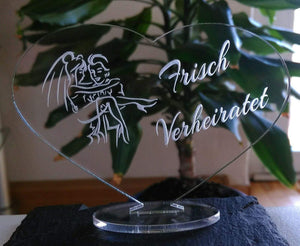 topgraveure Geschenk 98 x 70 mm / Frisch Verheiratet Hochzeit Geschenk - Just Married - Frisch Verheiratet - Herz Acrylglas Liebe