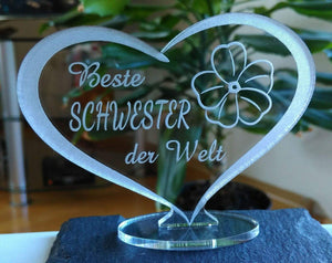 topgraveure Geschenk 98 x 70 mm / Model 2 HERZ BESTE SCHWESTER Muttertag Geburtstag Geschenk Schwester Liebe