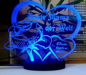 topgraveure Geschenk blau / 120 x 100 mm Liebe Mama Oma Muttertag Geburtstag  *LED-Licht graviert mit Ihrem Namen