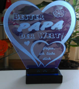 topgraveure Geschenk Dekor 125 x 120 mm / blau Bester Papa Vatertag Geschenk Geburtstag Liebe *LED-Licht