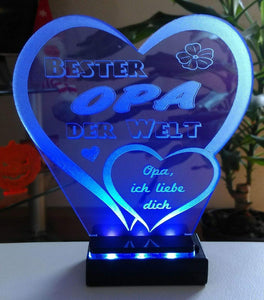 topgraveure Geschenk Dekor 125 x 120 mm / blau + licht Bester Opa Vatertag Geschenk Geburtstag Liebe *LED-Licht
