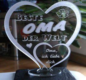 topgraveure Geschenk Dekor 125 x 120 mm / farblos Beste Oma Muttertag Geschenk Geburtstag Liebe *LED-Licht