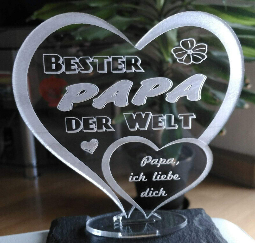 topgraveure Geschenk Dekor 125 x 120 mm / farblos Bester Papa Vatertag Geschenk Geburtstag Liebe *LED-Licht