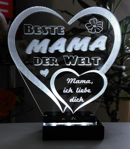 topgraveure Geschenk Dekor 125 x 120 mm / farblos + Licht / Beste Mama Beste Mama Alles Liebe Alles Gute Muttertag Geschenk Geburtstag Liebe *LED-Licht