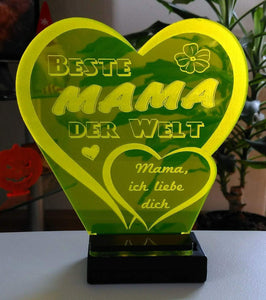 topgraveure Geschenk Dekor 125 x 120 mm / gelb / Beste Mama Beste Mama Alles Liebe Alles Gute Muttertag Geschenk Geburtstag Liebe *LED-Licht