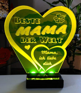 topgraveure Geschenk Dekor 125 x 120 mm / gelb + Licht / Beste Mama Beste Mama Alles Liebe Alles Gute Muttertag Geschenk Geburtstag Liebe *LED-Licht