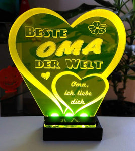 topgraveure Geschenk Dekor 125 x 120 mm / gelb + Licht Beste Oma Muttertag Geschenk Geburtstag Liebe *LED-Licht