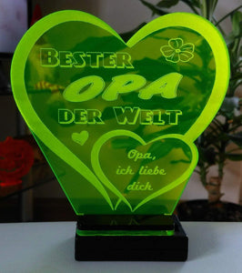 topgraveure Geschenk Dekor 125 x 120 mm / grün Bester Opa Vatertag Geschenk Geburtstag Liebe *LED-Licht