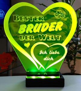 topgraveure Geschenk dekor 125 x 120 mm / grün + licht Bester Bruder Vatertag Geschenk Geburtstag Liebe *LED-Licht