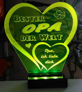 topgraveure Geschenk Dekor 125 x 120 mm / grün + licht Bester Opa Vatertag Geschenk Geburtstag Liebe *LED-Licht