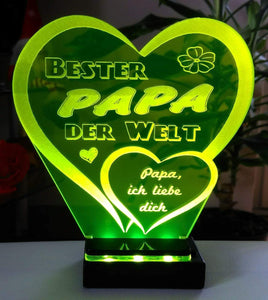 topgraveure Geschenk Dekor 125 x 120 mm / grün + licht Bester Papa Vatertag Geschenk Geburtstag Liebe *LED-Licht