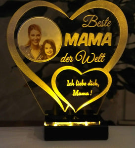 topgraveure Geschenk Dekor 125 x 120 mm / LED gelb Beste Mama Alles Gute Liebe IHR FOTO+TEXT Muttertag Geburtstag Liebe LED-Licht