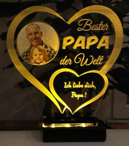 topgraveure Geschenk Dekor 125 x 120 mm / LED gelb Bester Papa IHR FOTO+TEXT Vatertag Geschenk Geburtstag Liebe LED-Licht