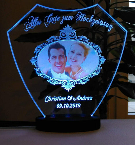 topgraveure Geschenk Dekor 125 x 120 mm / LED kaltweiß / mit Foto Alles Gute zum Hochzeitstag IHR FOTO+TEXT Hochzeit Geschenk Liebe LED-Licht