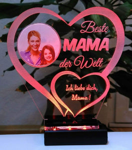topgraveure Geschenk Dekor 125 x 120 mm / LED rot Beste Mama Alles Gute Liebe IHR FOTO+TEXT Muttertag Geburtstag Liebe LED-Licht