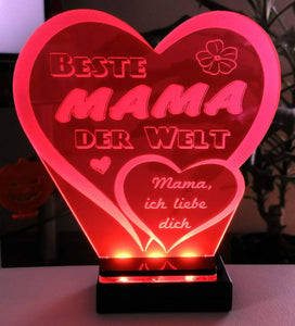 topgraveure Geschenk Dekor 125 x 120 mm / rot + Licht / Beste Mama Beste Mama Alles Liebe Alles Gute Muttertag Geschenk Geburtstag Liebe *LED-Licht