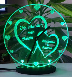 topgraveure Geschenk Dekor 180 x 180 mm / Runde grün Ich liebe dich - Geschenk für Valentinstag Hochzeit Geburtstag Liebe*LED-Licht