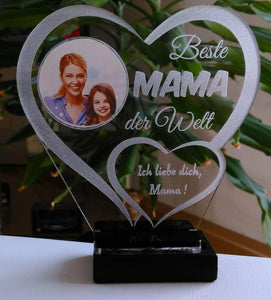 topgraveure Geschenk Dekor Beste Mama Alles Gute Liebe IHR FOTO+TEXT Muttertag Geburtstag Liebe LED-Licht