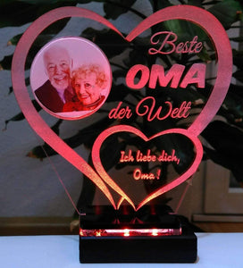 Beste Oma IHR FOTO+TEXT Muttertag Geschenk Geburtstag Liebe LED-Licht - topgraveure