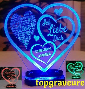 topgraveure Geschenk Dekor Liebe Valentinstag Geschenk IHR NAME Geburtstag Hochzeitstag Herz LED-Licht