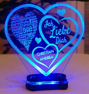 topgraveure Geschenk Dekor M1 led blau Liebe Valentinstag Geschenk IHR NAME Geburtstag Hochzeitstag Herz LED-Licht