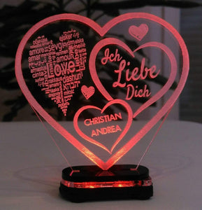 topgraveure Geschenk Dekor M1 led rot Liebe Valentinstag Geschenk IHR NAME Geburtstag Hochzeitstag Herz LED-Licht