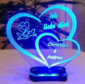 topgraveure Geschenk Dekor M2 led blau Liebe Valentinstag Geschenk IHR NAME Geburtstag Hochzeitstag Herz LED-Licht