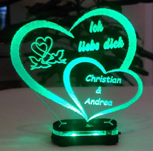topgraveure Geschenk Dekor M2 led grün Liebe Valentinstag Geschenk IHR NAME Geburtstag Hochzeitstag Herz LED-Licht