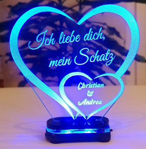 topgraveure Geschenk Dekor M3 led blau Liebe Valentinstag Geschenk IHR NAME Geburtstag Hochzeitstag Herz LED-Licht