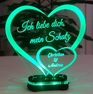 topgraveure Geschenk Dekor M3 led grün Liebe Valentinstag Geschenk IHR NAME Geburtstag Hochzeitstag Herz LED-Licht