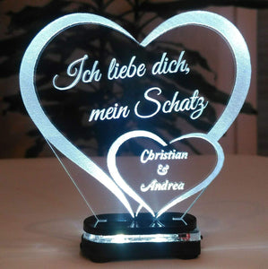 topgraveure Geschenk Dekor M3 led kaltweiß Liebe Valentinstag Geschenk IHR NAME Geburtstag Hochzeitstag Herz LED-Licht