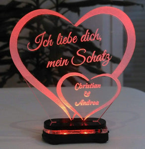 topgraveure Geschenk Dekor M3 led rot Liebe Valentinstag Geschenk IHR NAME Geburtstag Hochzeitstag Herz LED-Licht
