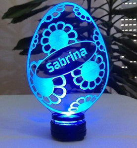 topgraveure Geschenk Dekor Sabrina blau Oster Dekor Osterei Geschenk IHR NAME Ostertag LED-Beleuchtung