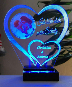 topgraveure Geschenk Liebe Geschenk IHR FOTO+TEXT Herz Valentinstag Geburtstag Beleuchtung LED-Licht
